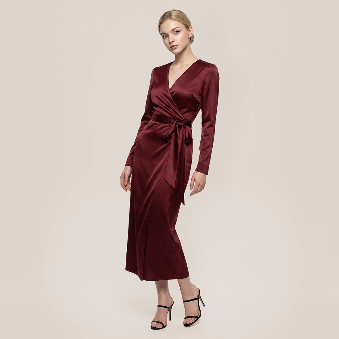 Work Office Maxi Wrap Chiffon Elegant V-Neck Dress - MYTHSIS
