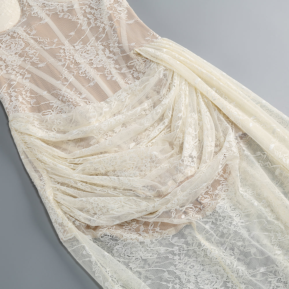 【Party & Event】 Maxi Sheath Polyester Sexy Straight Neck Draped Ribbon - MYTHSIS