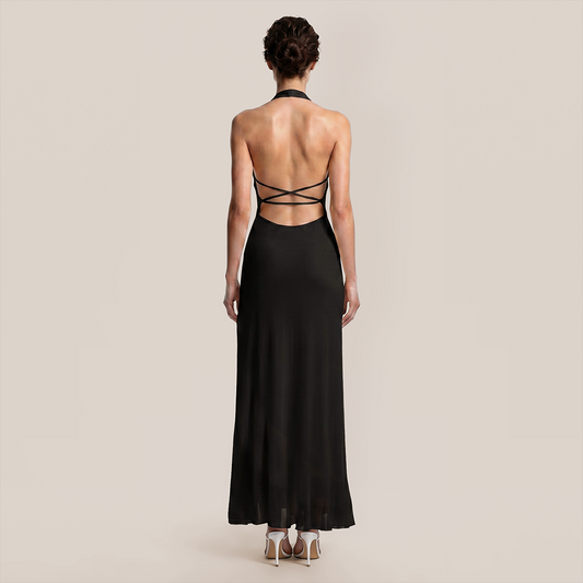 【Vacation】 Maxi Irregular Milk Silk Boho V-Neck Ruffle Backless Dress - MYTHSIS