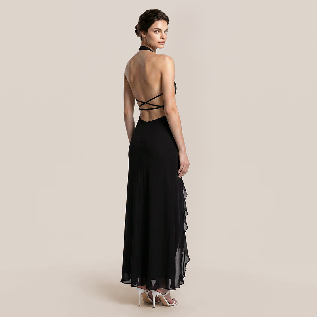 【Vacation】 Maxi Irregular Milk Silk Boho V-Neck Ruffle Backless Dress - MYTHSIS