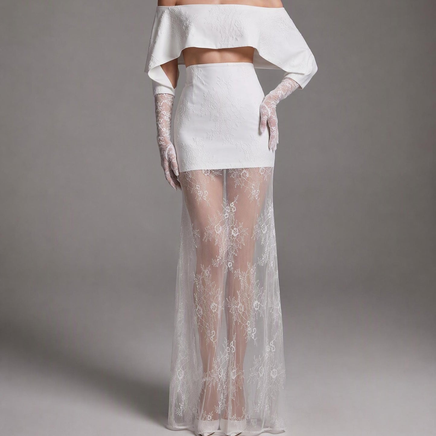 【Party & Event】 Maxi Bodycon Polyester Sexy Off-Shoulder Mesh Spliced - MYTHSIS