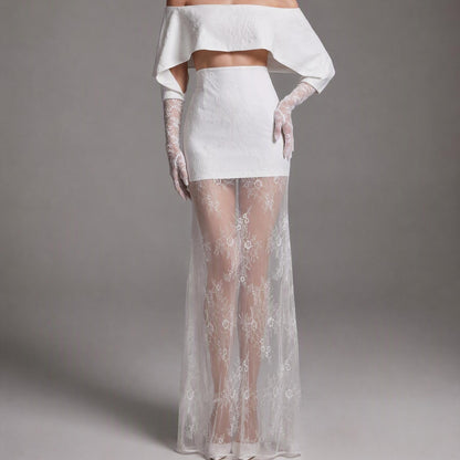 【Party & Event】 Maxi Bodycon Polyester Sexy Off-Shoulder Mesh Spliced - MYTHSIS