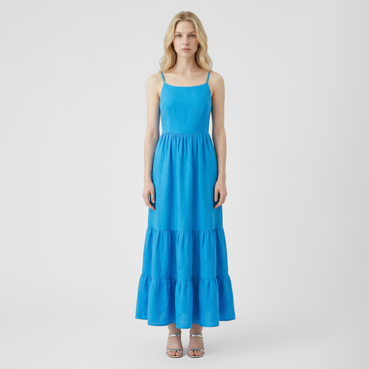Sleeveless Backless Strappy Maxi Cake Dress - Summer Boho Chic