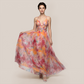 【Vacation】 Maxi Slip Polyester Boho V-Neck Color Block Print Dress - MYTHSIS
