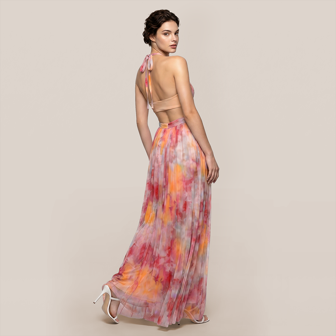 【Vacation】 Maxi Slip Polyester Boho V-Neck Color Block Print Dress - MYTHSIS