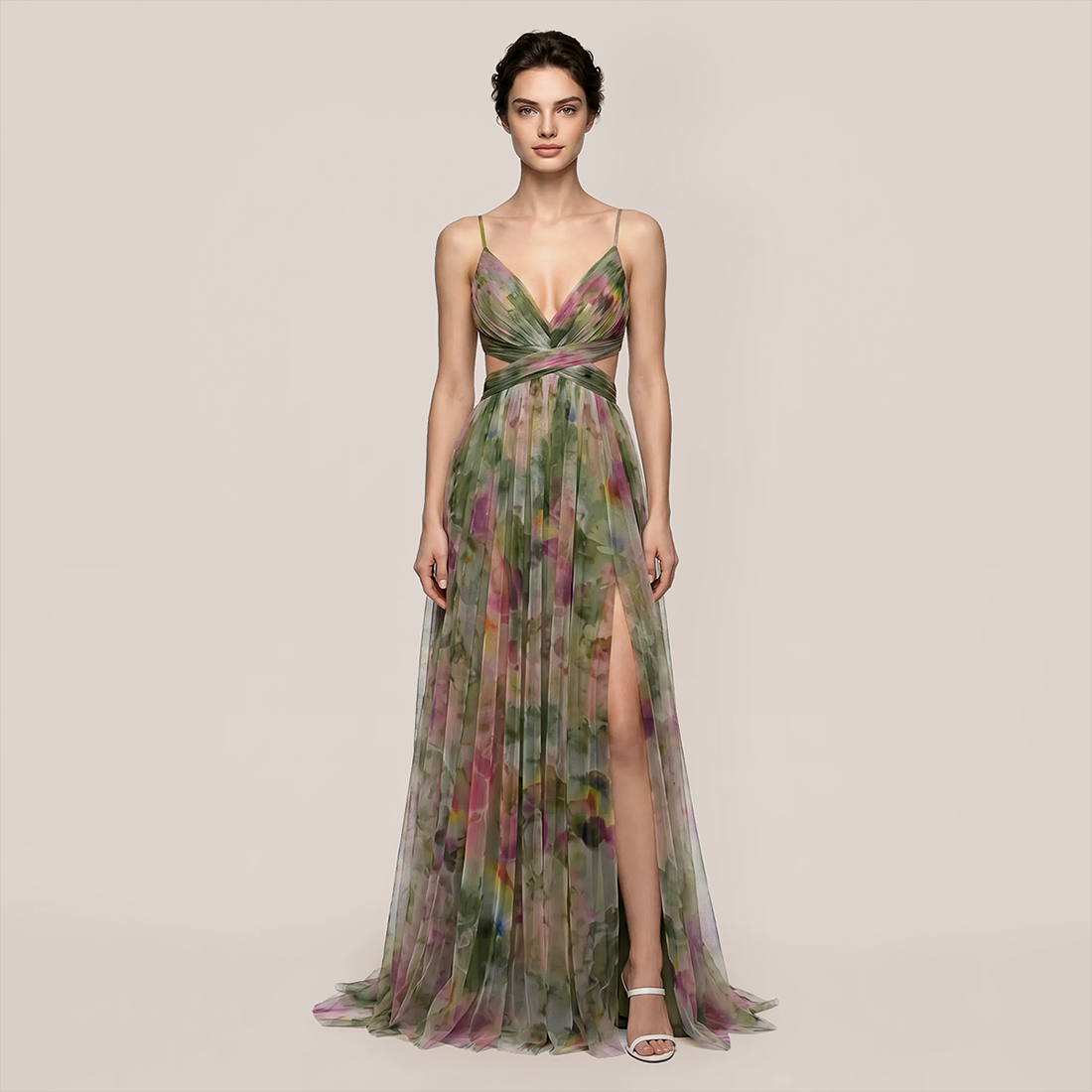 Vacation Maxi A-Line Chiffon Boho Spaghetti Strap Floral Print Dress - MYTHSIS