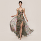 【Vacation】 Maxi Slip Polyester Boho V-Neck Color Block Print Dress - MYTHSIS