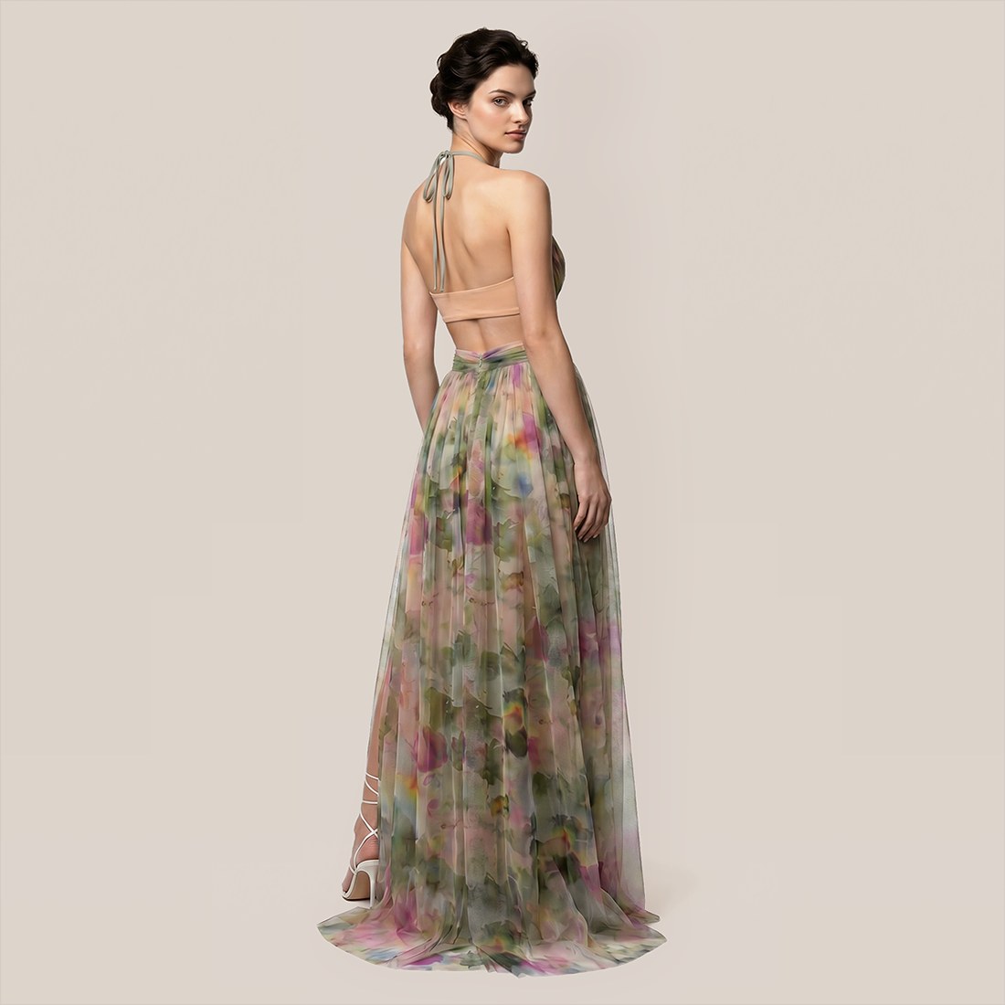 【Vacation】 Maxi Slip Polyester Boho V-Neck Color Block Print Dress - MYTHSIS