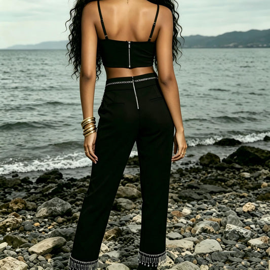 Wholesale Women's Rhinestone Chain Two-Piece Outfit