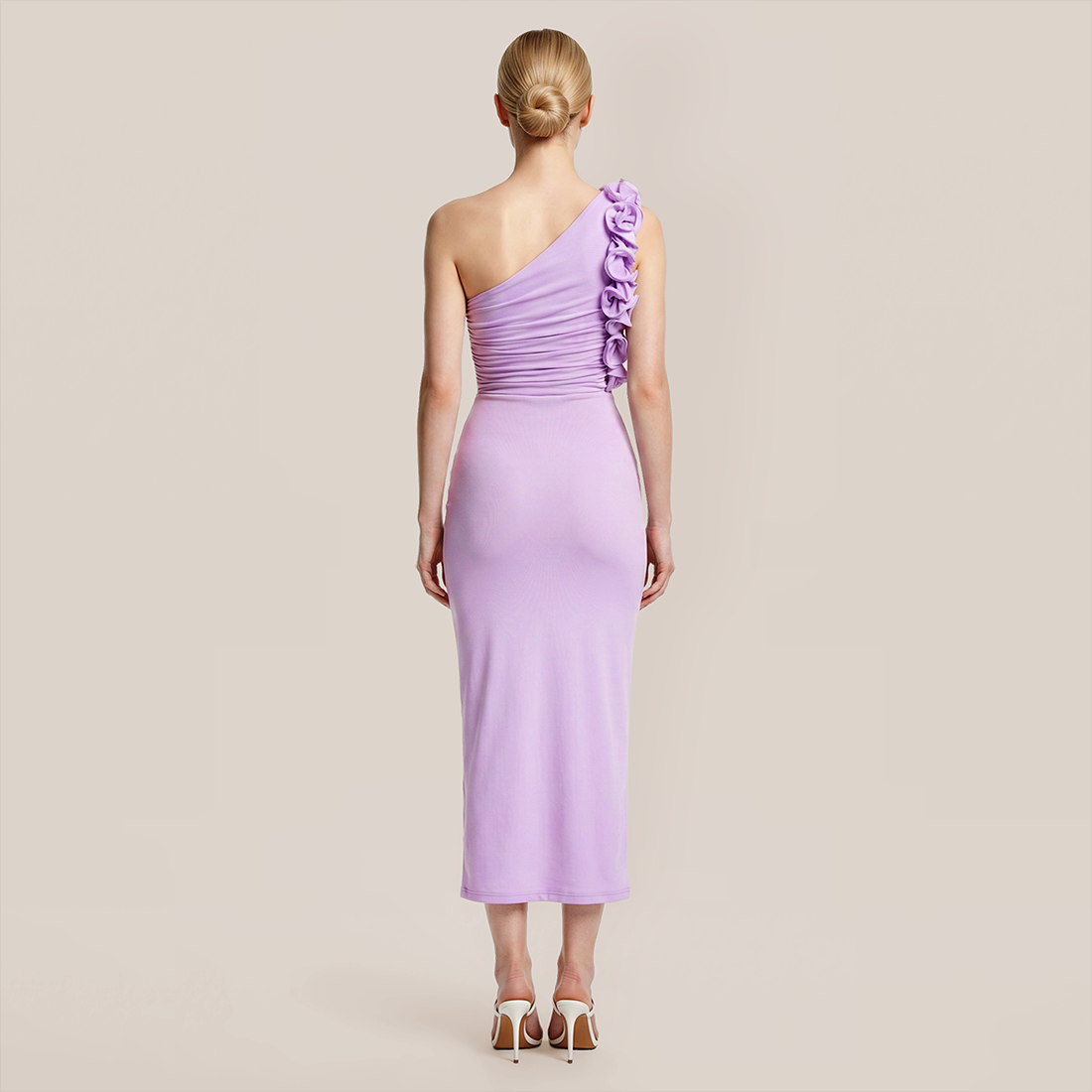 Vacation Maxi Bodycon Mesh 3D Flower One-Shoulder Elegant Dress - MYTHSIS