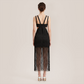 【Vacation】 Midi Sheath Polyester Sexy V-Neck Fringe Dress - MYTHSIS