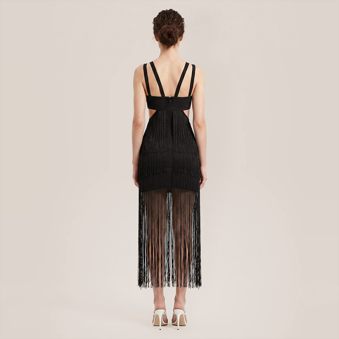 【Vacation】 Midi Sheath Polyester Sexy V-Neck Fringe Dress - MYTHSIS