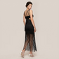 【Vacation】 Midi Sheath Polyester Sexy V-Neck Fringe Dress - MYTHSIS