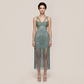 【Vacation】 Midi Sheath Polyester Sexy V-Neck Fringe Dress - MYTHSIS