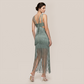【Vacation】 Midi Sheath Polyester Sexy V-Neck Fringe Dress - MYTHSIS