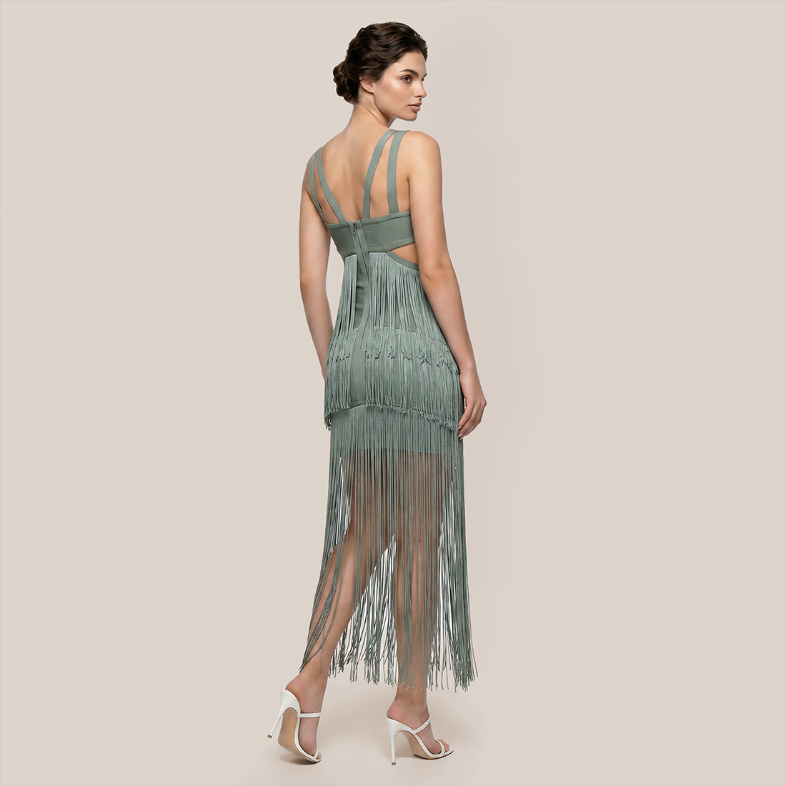 【Vacation】 Midi Sheath Polyester Sexy V-Neck Fringe Dress - MYTHSIS