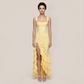 Vacation Maxi A-Line Lace Elegant Square Neck Ruffle Slit Dress - MYTHSIS