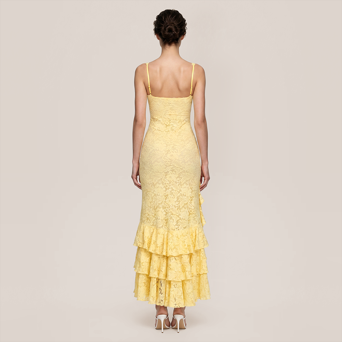 Vacation Maxi A-Line Lace Elegant Square Neck Ruffle Slit Dress - MYTHSIS