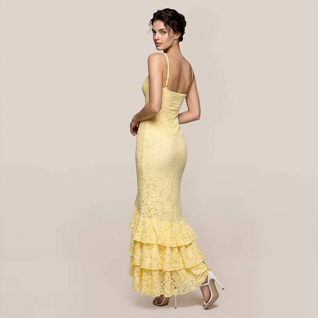 Vacation Maxi A-Line Lace Elegant Square Neck Ruffle Slit Dress - MYTHSIS