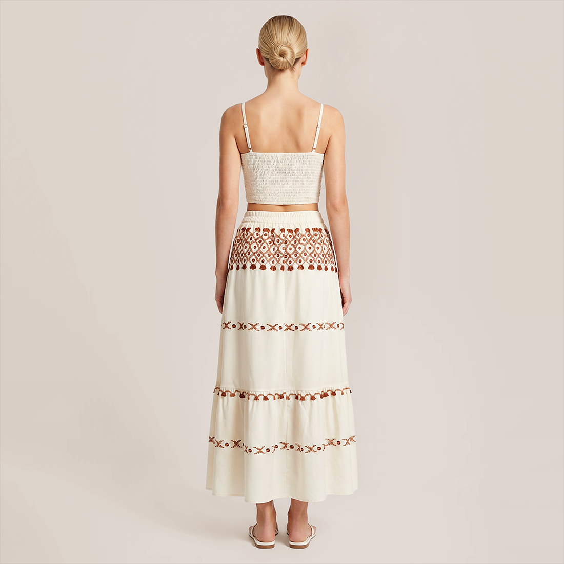 Vacation & Resort A-Line Satin Fringe Maxi Two-Piece Set - MYTHSIS