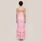 【Vacation】 Maxi Ruffle Polyester Boho Strapless Lace Side Slit Dress - MYTHSIS