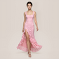 【Vacation】 Maxi Ruffle Polyester Boho Strapless Lace Side Slit Dress - MYTHSIS