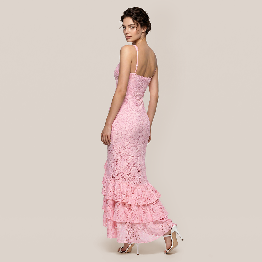 【Vacation】 Maxi Ruffle Polyester Boho Strapless Lace Side Slit Dress - MYTHSIS