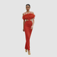 【Party & Event】 Maxi Sheath Polyester Glam Off-Shoulder Feather Spliced Dress - MYTHSIS