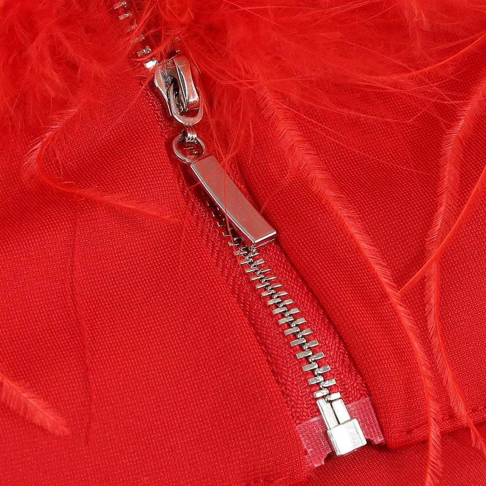 【Party & Event】 Maxi Sheath Polyester Glam Off-Shoulder Feather Spliced Dress - MYTHSIS