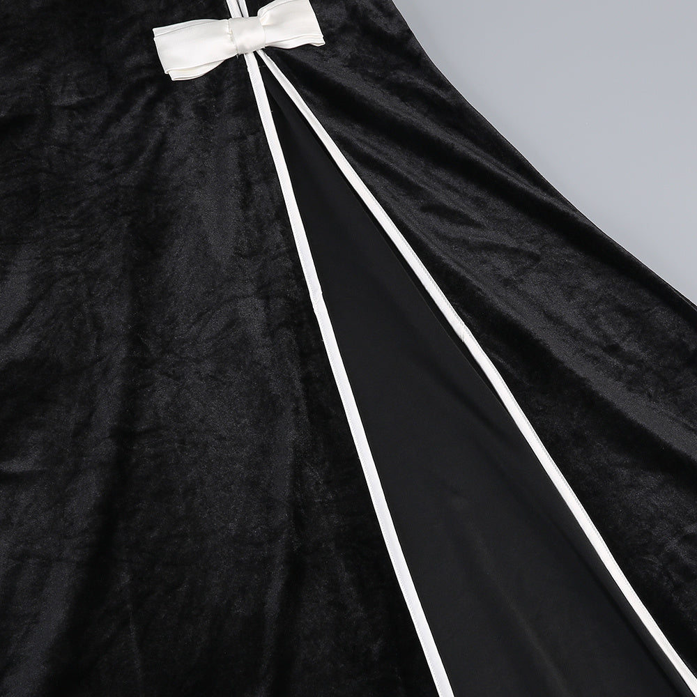 【Party & Event】 Maxi Sheath Velvet Polyester Triacetate Casual Round Neck 3D Flower Bow Slit Dress - MYTHSIS