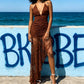 Wholesale Women's Lace Halter Maxi Dress – Asymmetric Hem Fitted