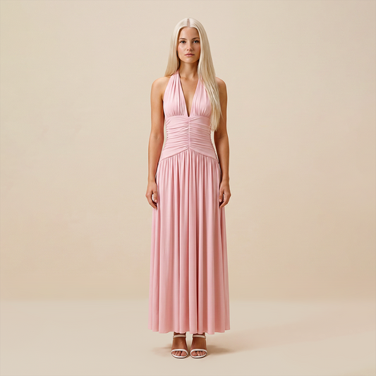 Casual Everyday Mini Sheath Polyester Chic Halter Neck Solid Sleeveless Dress - MYTHSIS