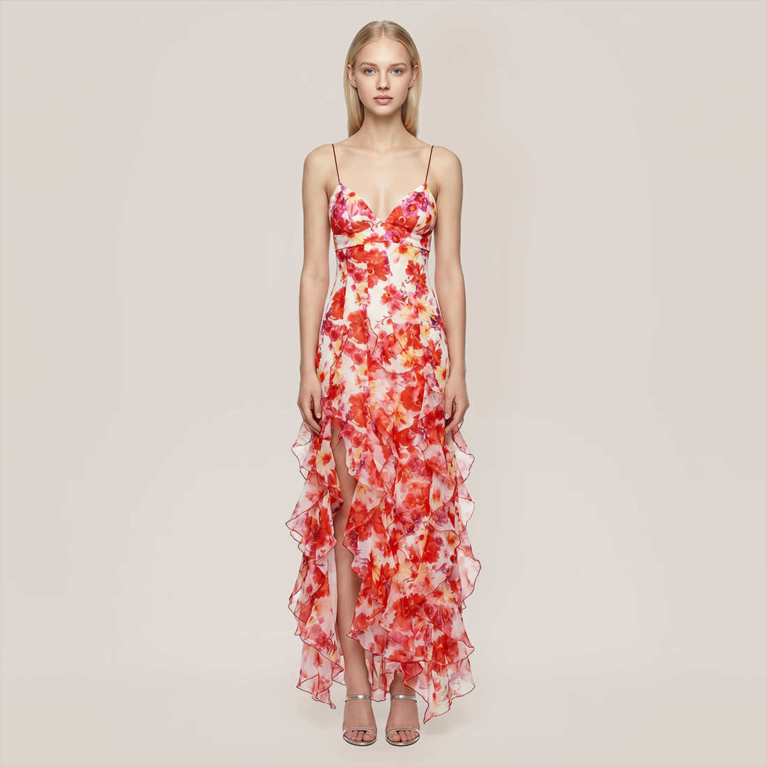 Wedding Guest Maxi A-Line Chiffon Floral Elegant Dress - MYTHSIS