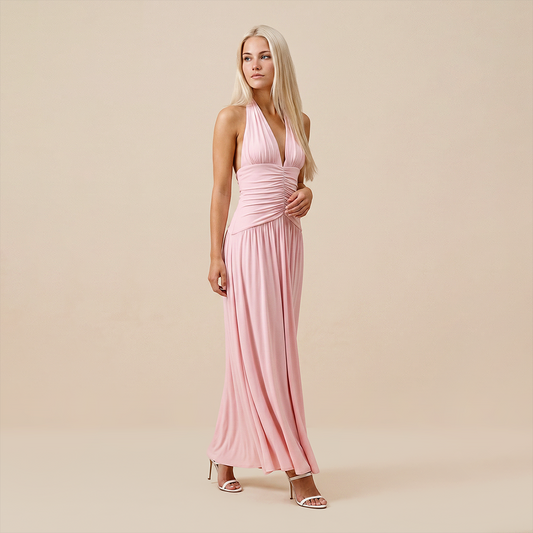 Casual Everyday Mini Sheath Polyester Chic Halter Neck Solid Sleeveless Dress - MYTHSIS