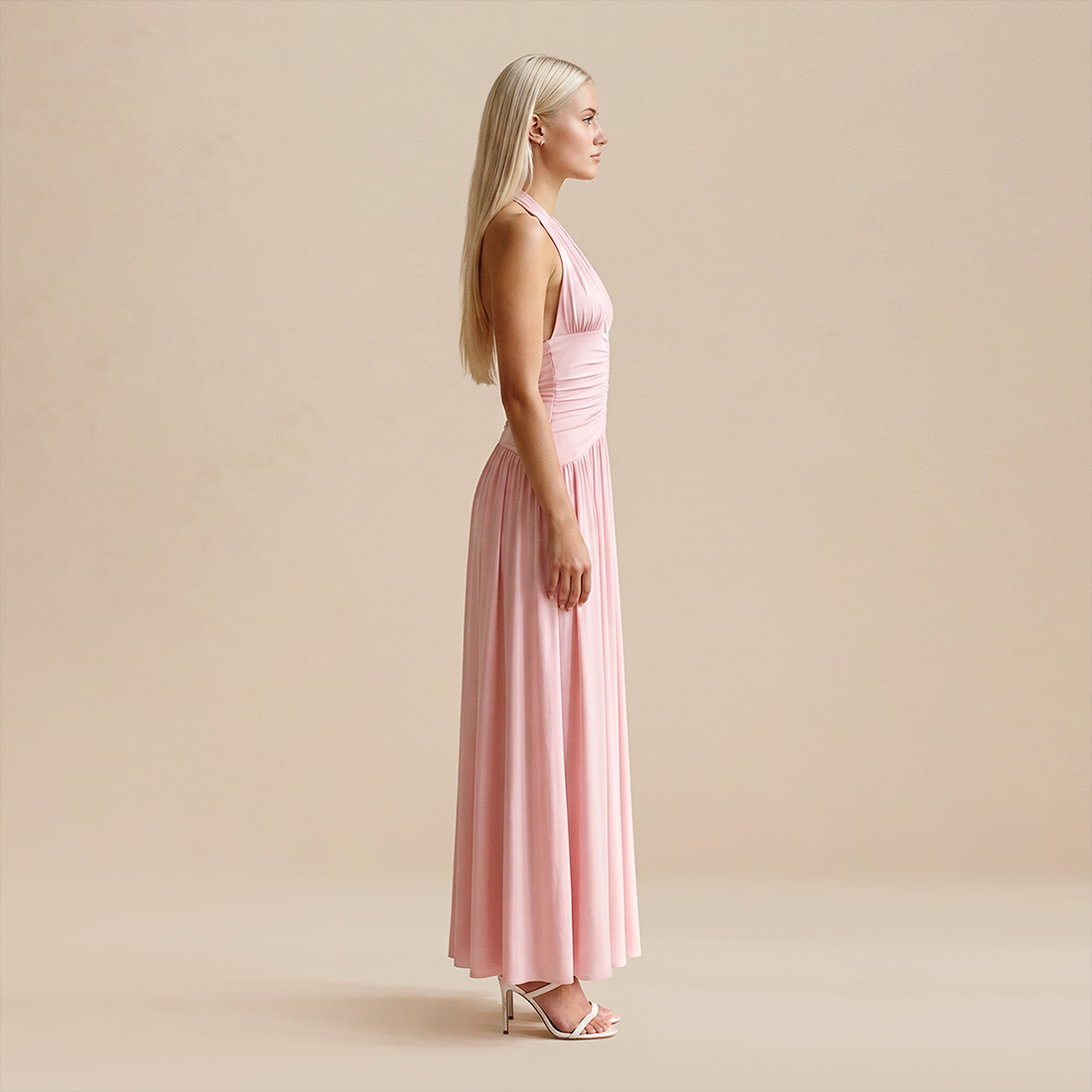 Casual Everyday Maxi A-Line Polyester Chic Halter Neck Solid Sleeveless Dress - Wholesale Dresses Low MOQ - MYTHSIS