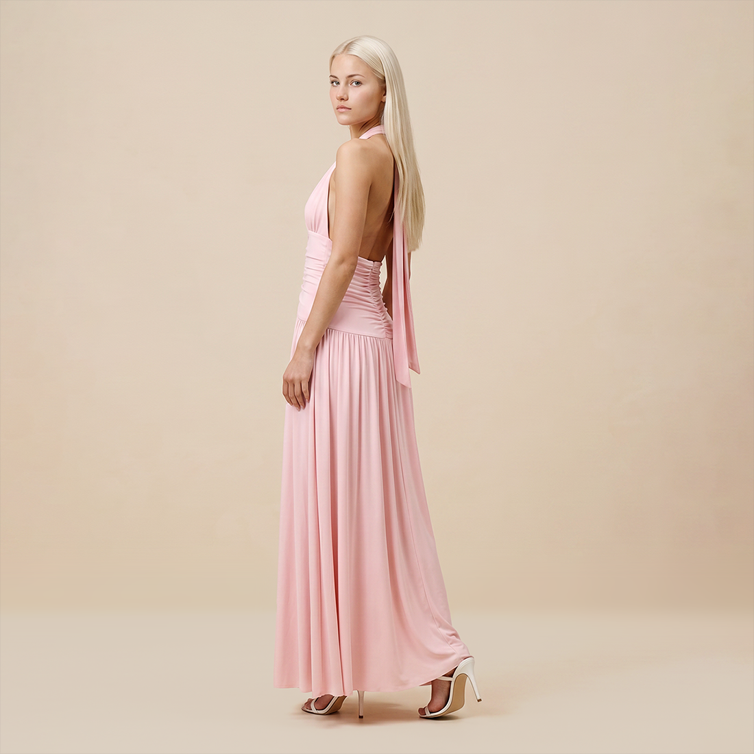 Casual Everyday Maxi A-Line Polyester Chic Halter Neck Solid Sleeveless Dress - Wholesale Dresses Low MOQ - MYTHSIS