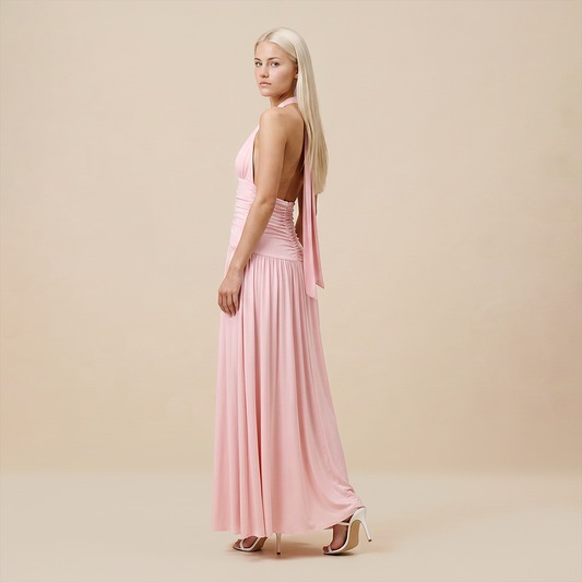 Casual Everyday Maxi A-Line Polyester Chic Halter Neck Solid Sleeveless Dress - Wholesale Dresses Low MOQ - MYTHSIS