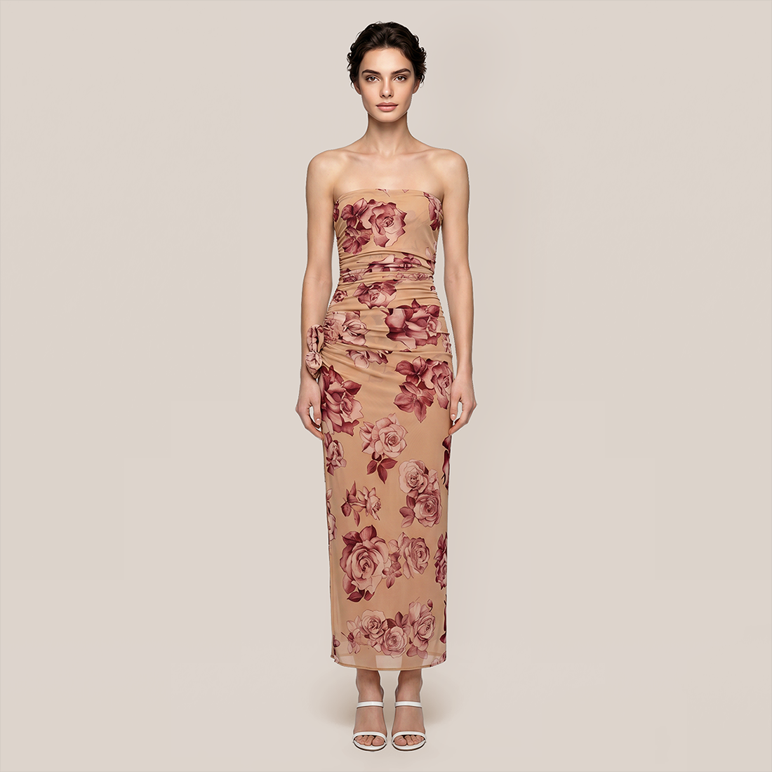 【Vacation】 Maxi Bodycon Sexy Strapless Floral Print 3D Flower Dress - MYTHSIS