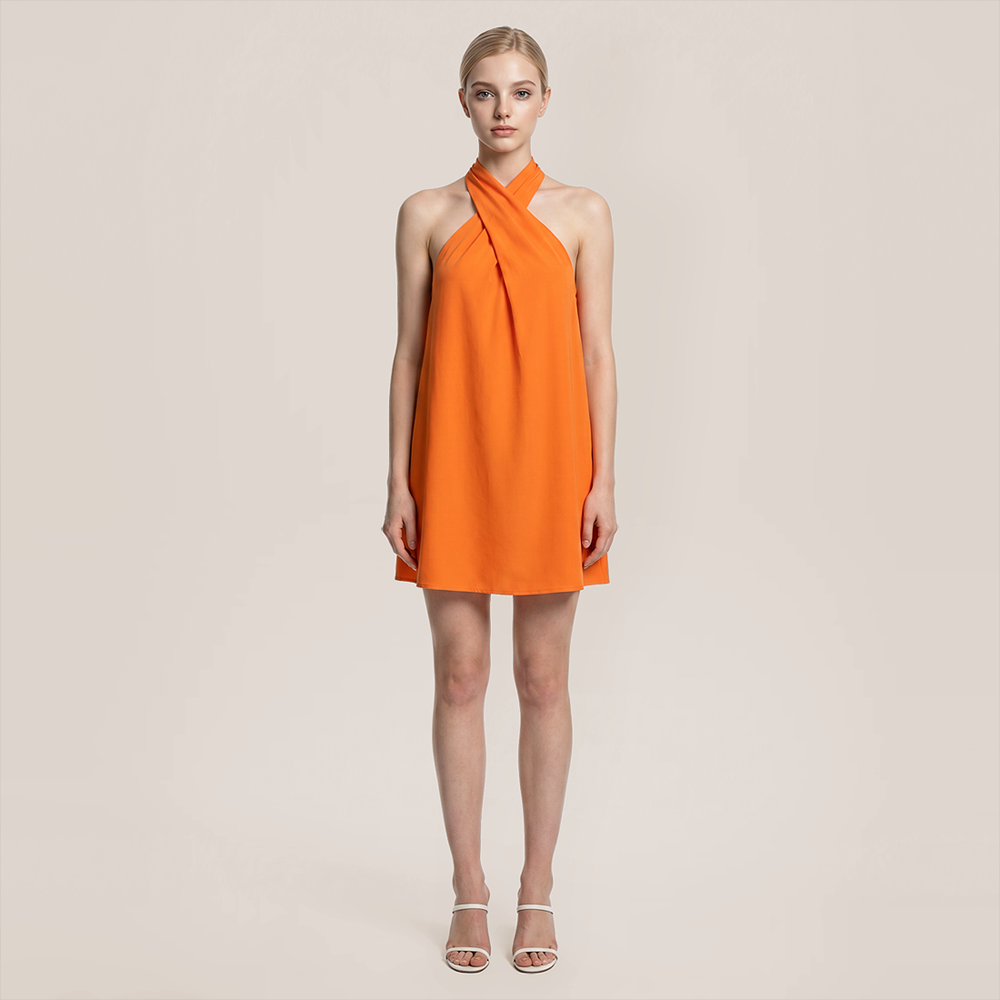 Casual Mini A-Line Polyester Simple Solid Color Halter Dress - MYTHSIS