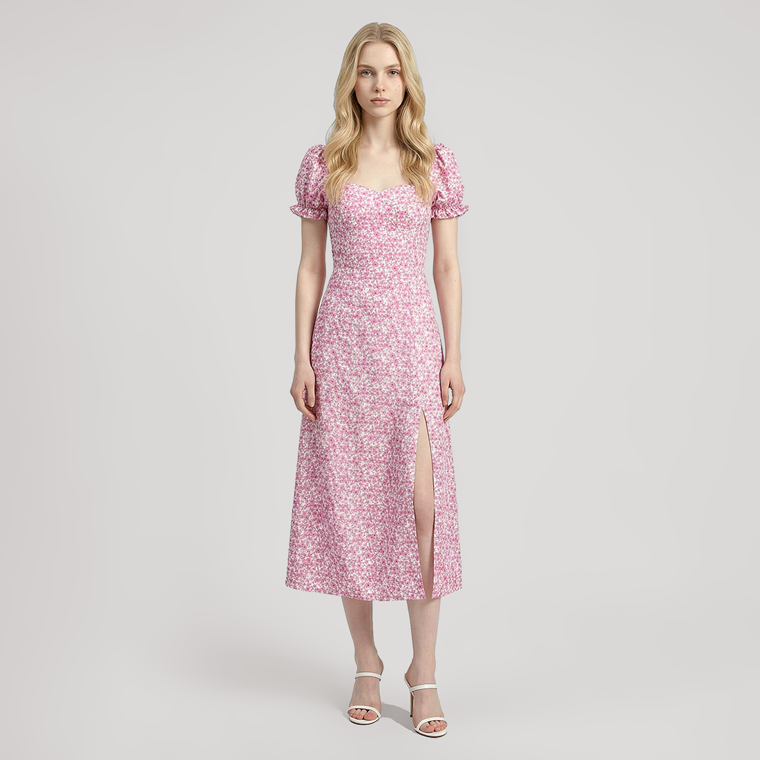 Vacation Midi A-Line Chiffon Romantic Floral Slit Dress - MYTHSIS
