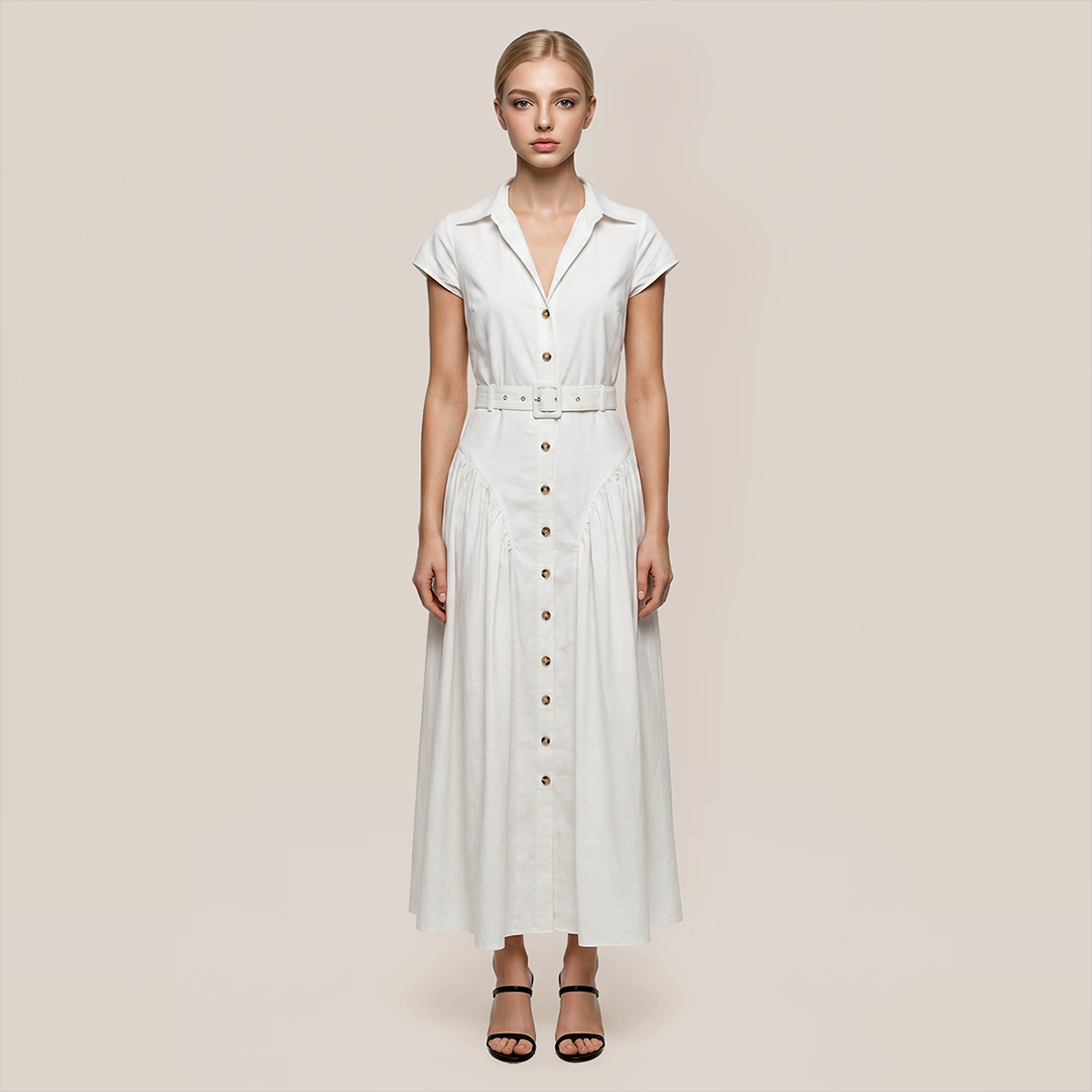 Casual Polyester Solid Color V-Neck Maxi A-Line Simple Dress - MYTHSIS