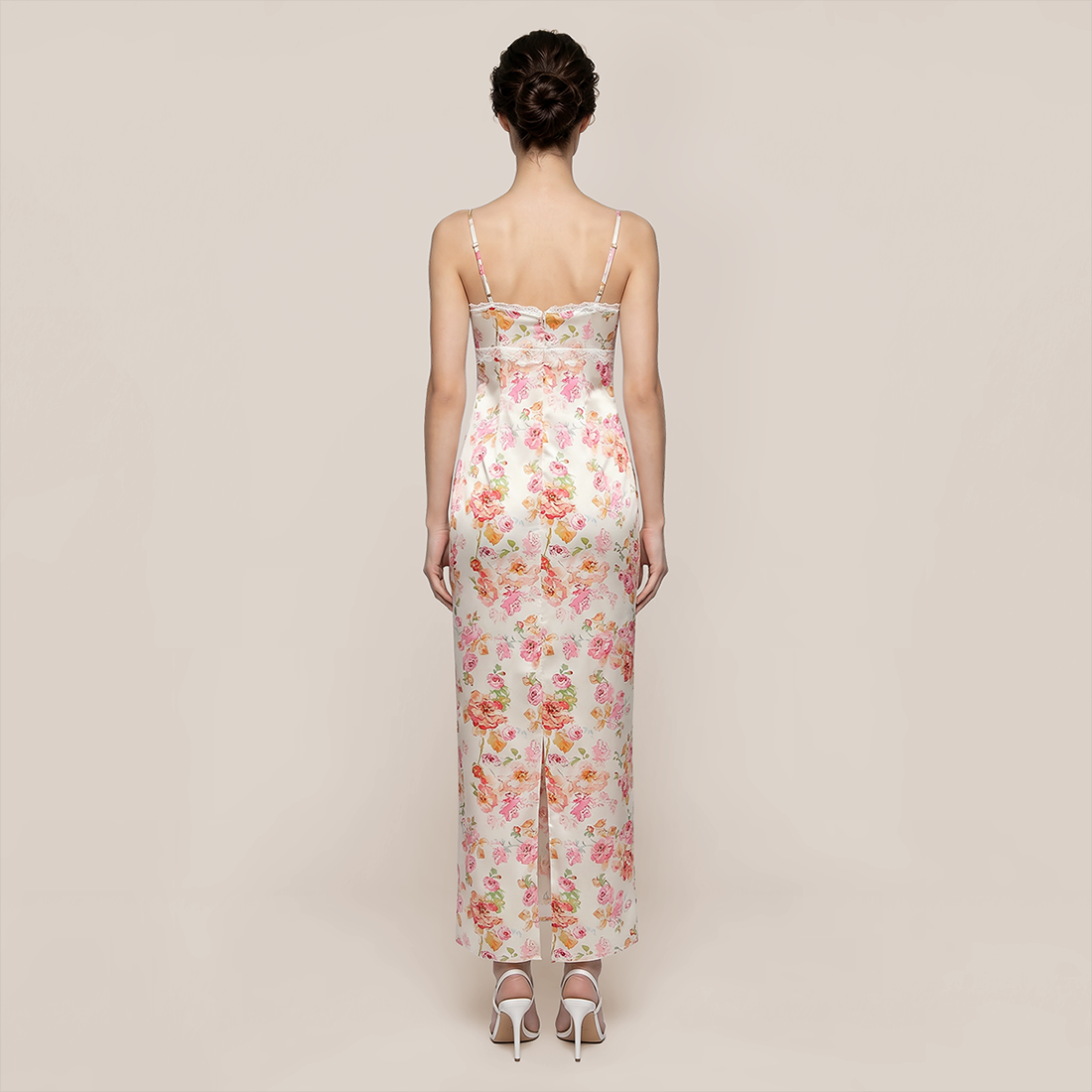 【Vacation】 Maxi Sheath Satin Sexy Straight Neck Floral Backless Dress - MYTHSIS