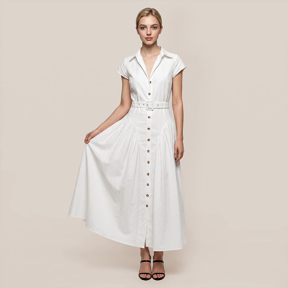Casual Polyester Solid Color V-Neck Maxi A-Line Simple Dress - MYTHSIS