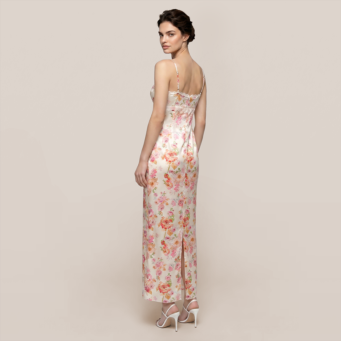 【Vacation】 Maxi Sheath Satin Sexy Straight Neck Floral Backless Dress - MYTHSIS