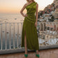 【Party & Event】 Maxi A-Line Polyester Sexy One-Shoulder Twist Side Slit Dress - MYTHSIS