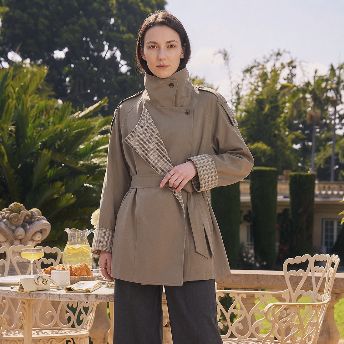 Wholesale Women's Mid-Length Patchwork Trench Coat