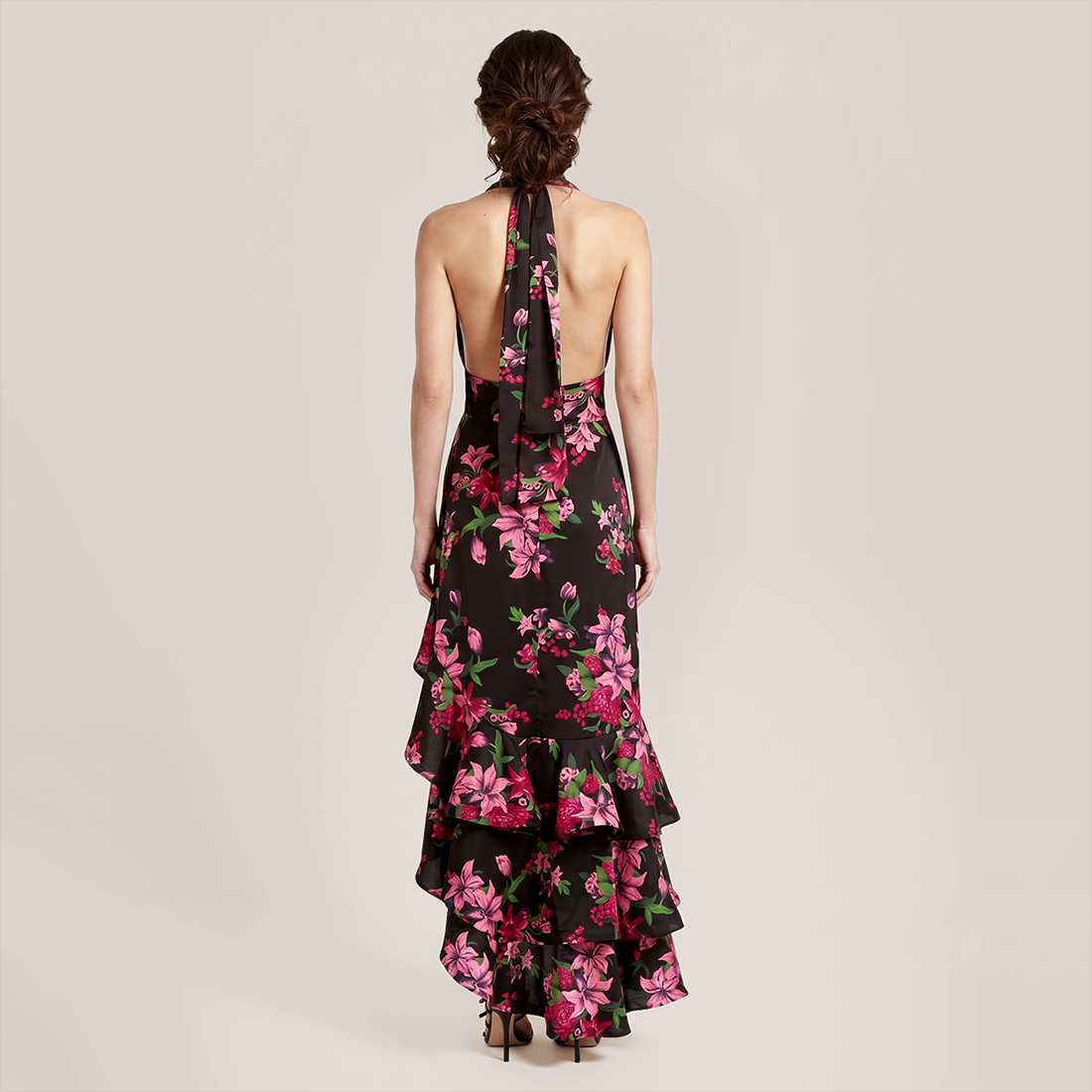 【Vacation】 Midi Irregular Polyester Sexy Halter Neck Print Backless Dress - MYTHSIS
