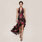 【Vacation】 Midi Irregular Polyester Sexy Halter Neck Print Backless Dress - MYTHSIS
