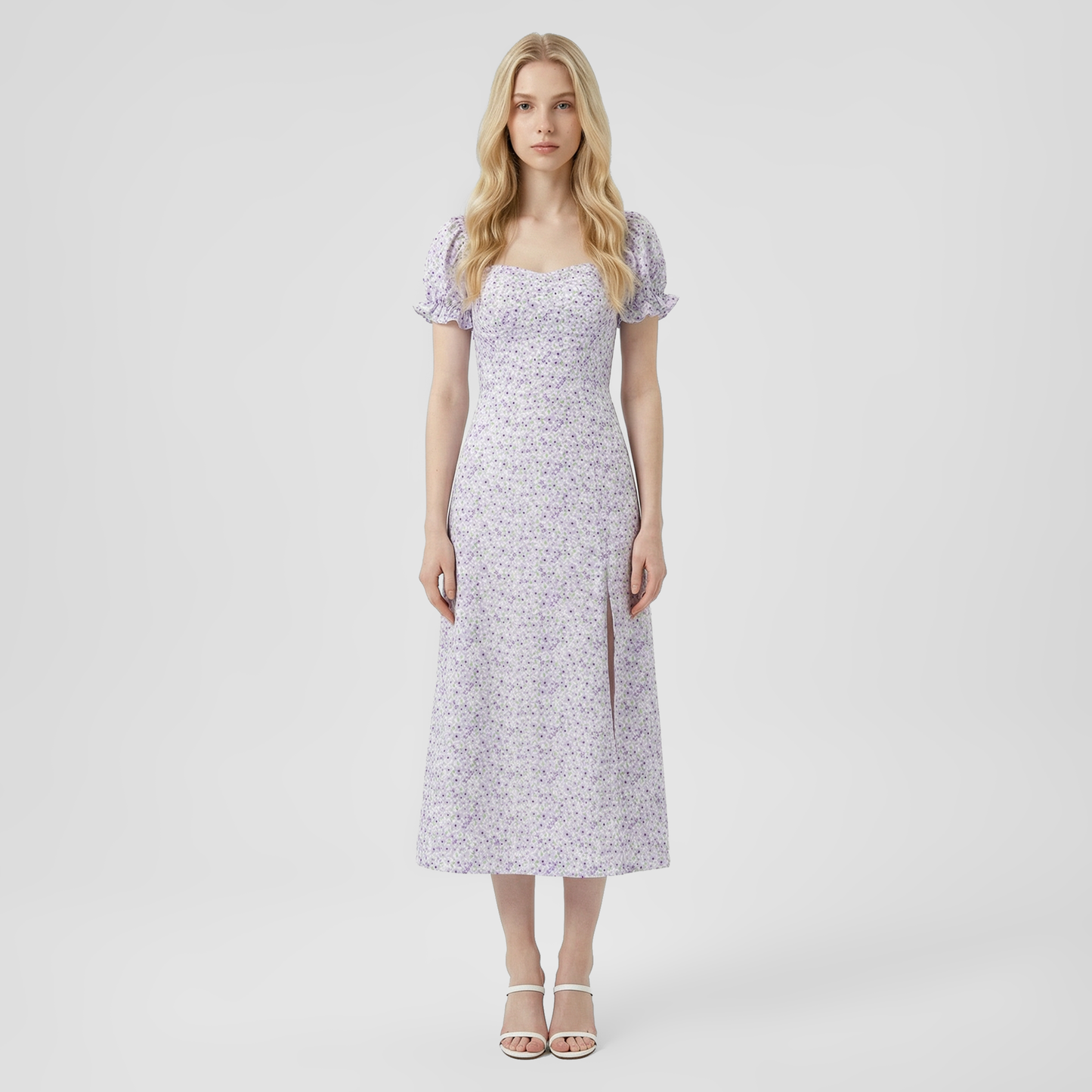 Vacation Midi A-Line Chiffon Romantic Floral Slit Dress - MYTHSIS