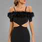 【Party & Event】 Maxi Sheath Polyester Glam Off-Shoulder Feather Spliced Dress - MYTHSIS
